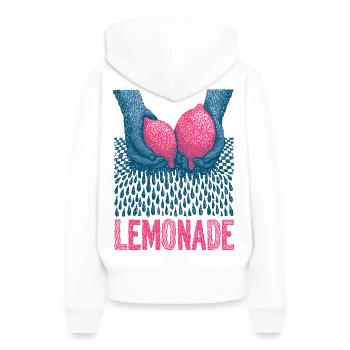 Lemonade Hands Bleu Rose Rétro - Sweat à capuche Premium bio Femme - blanc - Dos - Julia (174cm)