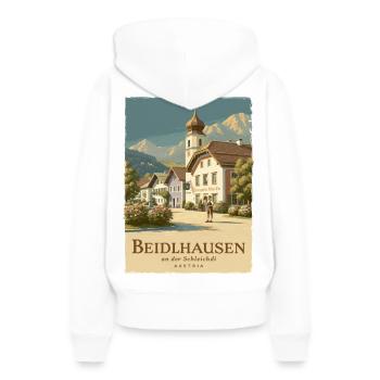 Beidlhausen Poster - Alpen Dorfharmonie - Frauen Premium Bio Hoodie - Weiß - Hinten - Julia (174cm)