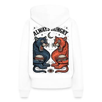Immer Hungrig Katzenduo mit Burger - Frauen Premium Bio Hoodie - Weiß - Hinten - Julia (174cm)