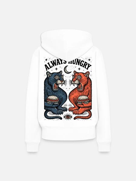 Immer Hungrig Katzenduo mit Burger - Frauen Premium Bio Hoodie - Weiß