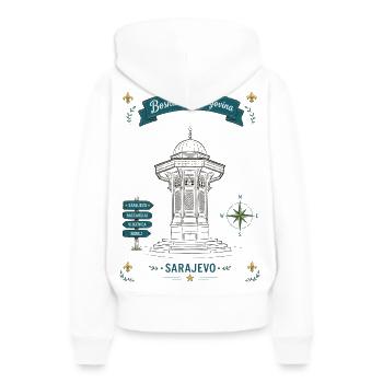 Sarajevo Denkmal Laternen-Motiv - Frauen Premium Bio Hoodie - Weiß - Hinten - Julia (174cm)