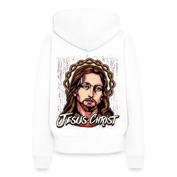 Jésus Christ - Sweat à capuche Premium bio Femme - blanc - Dos - Julia (174cm)