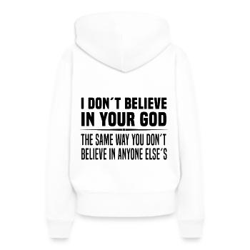 Athéisme - Sweat à capuche Premium bio Femme - blanc - Dos - Julia (174cm)