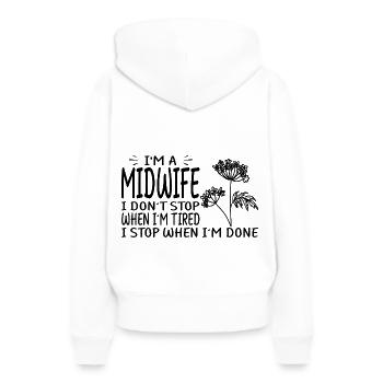 Sage-femme - Sweat à capuche Premium bio Femme - blanc - Dos - Julia (174cm)
