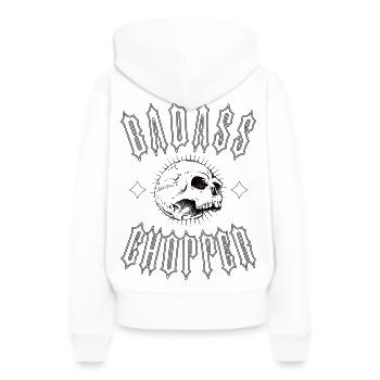 BADASS CHOPPER - Frauen Premium Bio Hoodie - Weiß - Hinten - Julia (174cm)