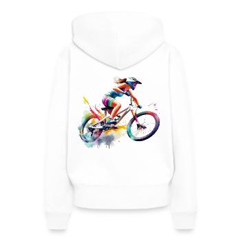 Downhil Bikerin - Frauen Premium Bio Hoodie - Weiß - Hinten - Julia (174cm)