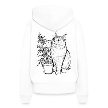Chat avec plante de cannabis : Tigre domestique avec chanvre - Sweat à capuche Premium bio Femme - blanc - Dos - Julia (174cm)