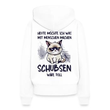 Menschen schubsen - Süße Grump Style Katze - Frauen Premium Bio Hoodie - Weiß - Hinten - Julia (174cm)