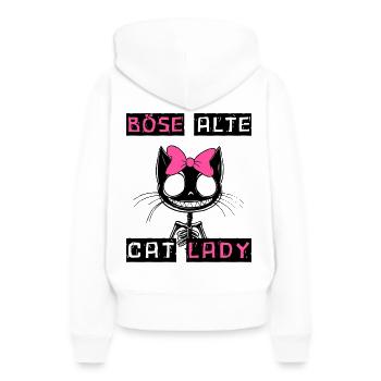 Boese alte Cat Lady Niedlich? Nein, nur gefährlich - Frauen Premium Bio Hoodie - Weiß - Hinten - Julia (174cm)