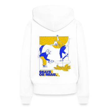 Skaten oder Miauen - Frauen Premium Bio Hoodie - Weiß - Hinten - Julia (174cm)