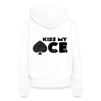 Kiss My Ace | Pikass Wortspiel Poker Ace Geschenk - Frauen Premium Bio Hoodie - Weiß - Hinten - Julia (174cm)