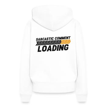Chargement de commentaires sarcastiques - veuillez patienter - Sweat à capuche Premium bio Femme - blanc - Dos - Julia (174cm)