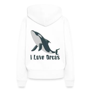 J'aime les orques orques orque orque cadeau - Sweat à capuche Premium bio Femme - blanc - Dos - Julia (174cm)