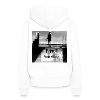 "PRIVAT" - Frauen Premium Bio Hoodie - Weiß - Hinten - Julia (174cm)