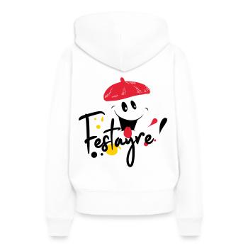 Festayre, béret et foulard rouge, faire la fête ! - Sweat à capuche Premium bio Femme - blanc - Dos - Julia (174cm)