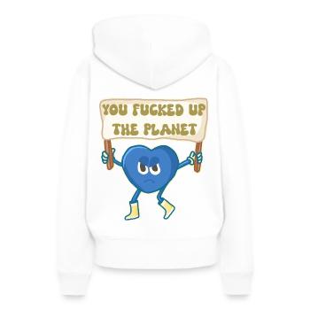 Climat activiste mascotte retro - Sweat à capuche Premium bio Femme - blanc - Dos - Julia (174cm)