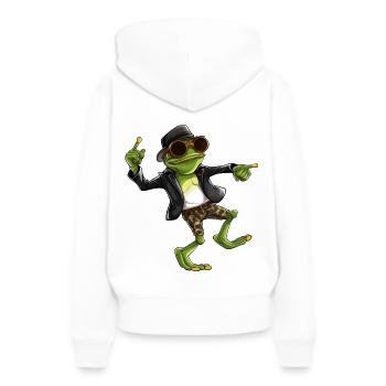 happy tanzender Frosch mit funky Brille und Hut - Frauen Premium Bio Hoodie - Weiß - Hinten - Julia (174cm)
