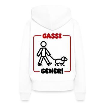 Chien promenant le chien - Sweat à capuche Premium bio Femme - blanc - Dos - Julia (174cm)