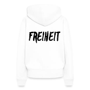 Freiheit - Frauen Premium Bio Hoodie - Weiß - Hinten - Julia (174cm)
