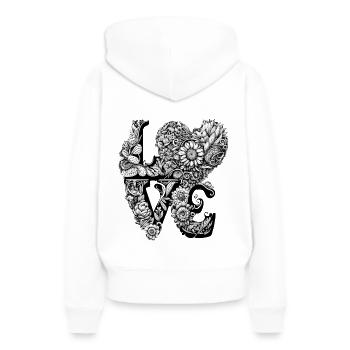 Fleurs décorées de lettres d’amour design - Sweat à capuche Premium bio Femme - blanc - Dos - Julia (174cm)