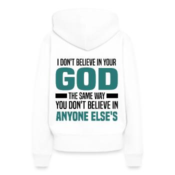 Athéisme - Sweat à capuche Premium bio Femme - blanc - Dos - Julia (174cm)
