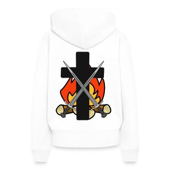 Croix, Médiéval, Épées, Feu, Flammes, Fantaisie - Sweat à capuche Premium bio Femme - blanc - Dos - Julia (174cm)