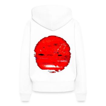 "Sunset" by Acryl Galerie & Design - Frauen Premium Bio Hoodie - Weiß - Hinten - Julia (174cm)