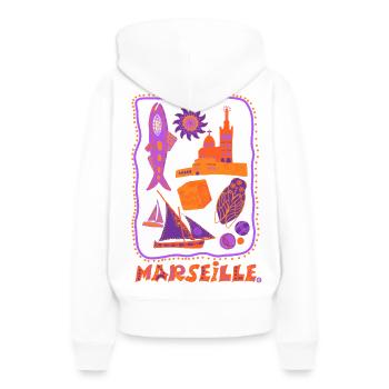 Marseille rétro - voyage et méditerranée - Sweat à capuche Premium bio Femme - blanc - Dos - Julia (174cm)