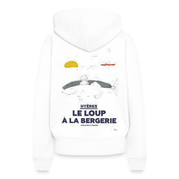 Art Naïf Hyères Loup Bergerie Plage - Sweat à capuche Premium bio Femme - blanc - Dos - Julia (174cm)