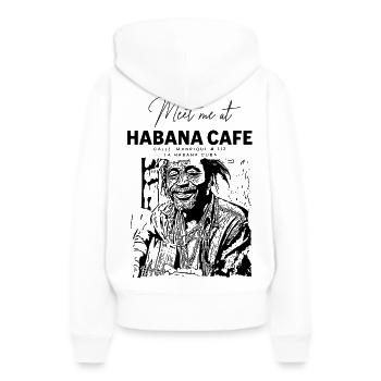 Illustration de Rencontre au Habana Cafe - Sweat à capuche Premium bio Femme - blanc - Dos - Julia (174cm)