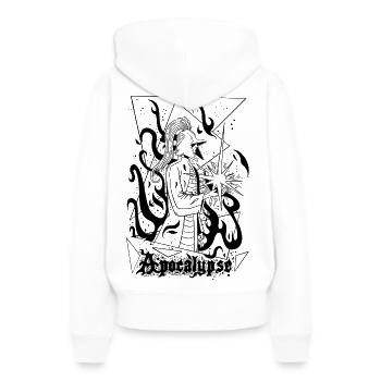 Éclat  d'apocalypse - Sweat à capuche Premium bio Femme - blanc - Dos - Julia (174cm)