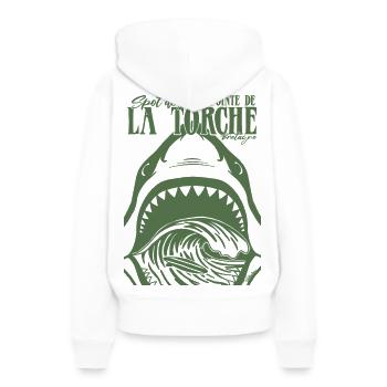 La Torche Surf Requin Bretagne - Sweat à capuche Premium bio Femme - blanc - Dos - Julia (174cm)