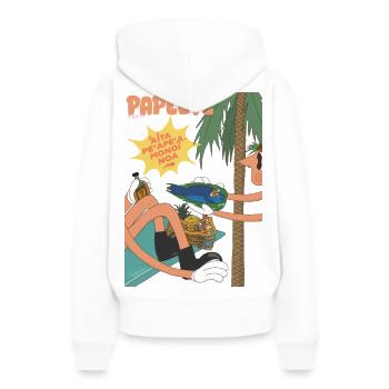 Papeete Tahiti Palm Tropique Humour Cartoon - Sweat à capuche Premium bio Femme - blanc - Dos - Julia (174cm)
