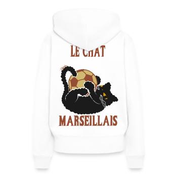 Le Chat Marseillais Ballon Foot - Sweat à capuche Premium bio Femme - blanc - Dos - Julia (174cm)