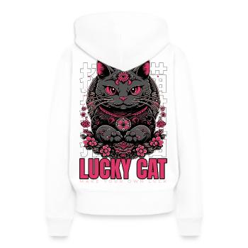 Le Chat du Destin - Sweat à capuche Premium bio Femme - blanc - Dos - Julia (174cm)