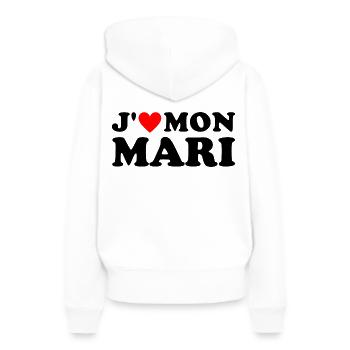 J' aime mon mari cadeau femme mariée coeur rouge - Sweat à capuche Premium bio Femme - blanc - Dos - Julia (174cm)