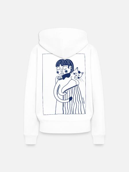 Mädchen mit einer Katze - Frauen Premium Bio Hoodie - Weiß