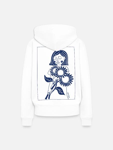 Mädchen mit Sonnenblumen - Frauen Premium Bio Hoodie - Weiß