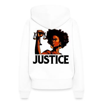 Gerechtigkeit - Frauen Premium Bio Hoodie - Weiß - Hinten - Julia (174cm)