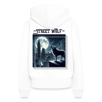 Loup de rue Backprint - Sweat à capuche Premium bio Femme - blanc - Dos - Julia (174cm)