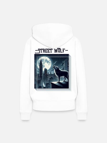 Street Wolf Backprint - Frauen Premium Bio Hoodie - Weiß