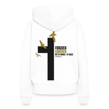 Forgiven Cross – Ephesians 2:8 Christian Faith - Frauen Premium Bio Hoodie - Weiß - Hinten - Julia (174cm)