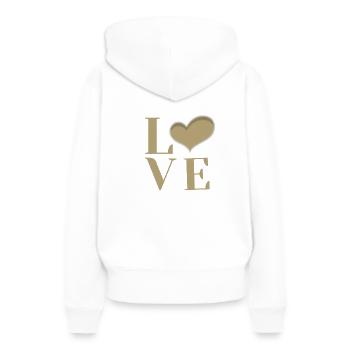Brands im coolen LOVE Design zu jedem Anlass - Frauen Premium Bio Hoodie - Weiß - Hinten - Julia (174cm)