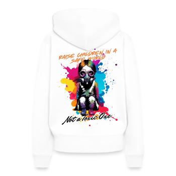 Raise Children in a Safe World - Frauen Premium Bio Hoodie - Weiß - Hinten - Julia (174cm)