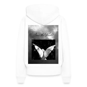 Save the World - Frauen Premium Bio Hoodie - Weiß - Hinten - Julia (174cm)