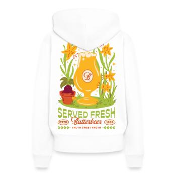Harry Potter Butterbeer Served Fresh Estd. 1867 - Frauen Premium Bio Hoodie - Weiß - Hinten - Julia (174cm)