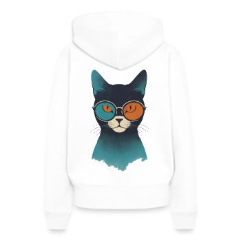 L’œil de chat en contraste - Sweat à capuche Premium bio Femme - blanc - Dos - Julia (174cm)