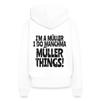 Nachname Müller Name Familienname witzig Geschenk - Frauen Premium Bio Hoodie - Weiß - Hinten - Julia (174cm)