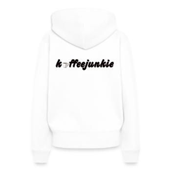 Kaffeejunkie mit Tasse schwarz - Frauen Premium Bio Hoodie - Weiß - Hinten - Julia (174cm)