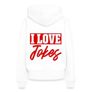 Ich liebe Witze - Frauen Premium Bio Hoodie - Weiß - Hinten - Julia (174cm)